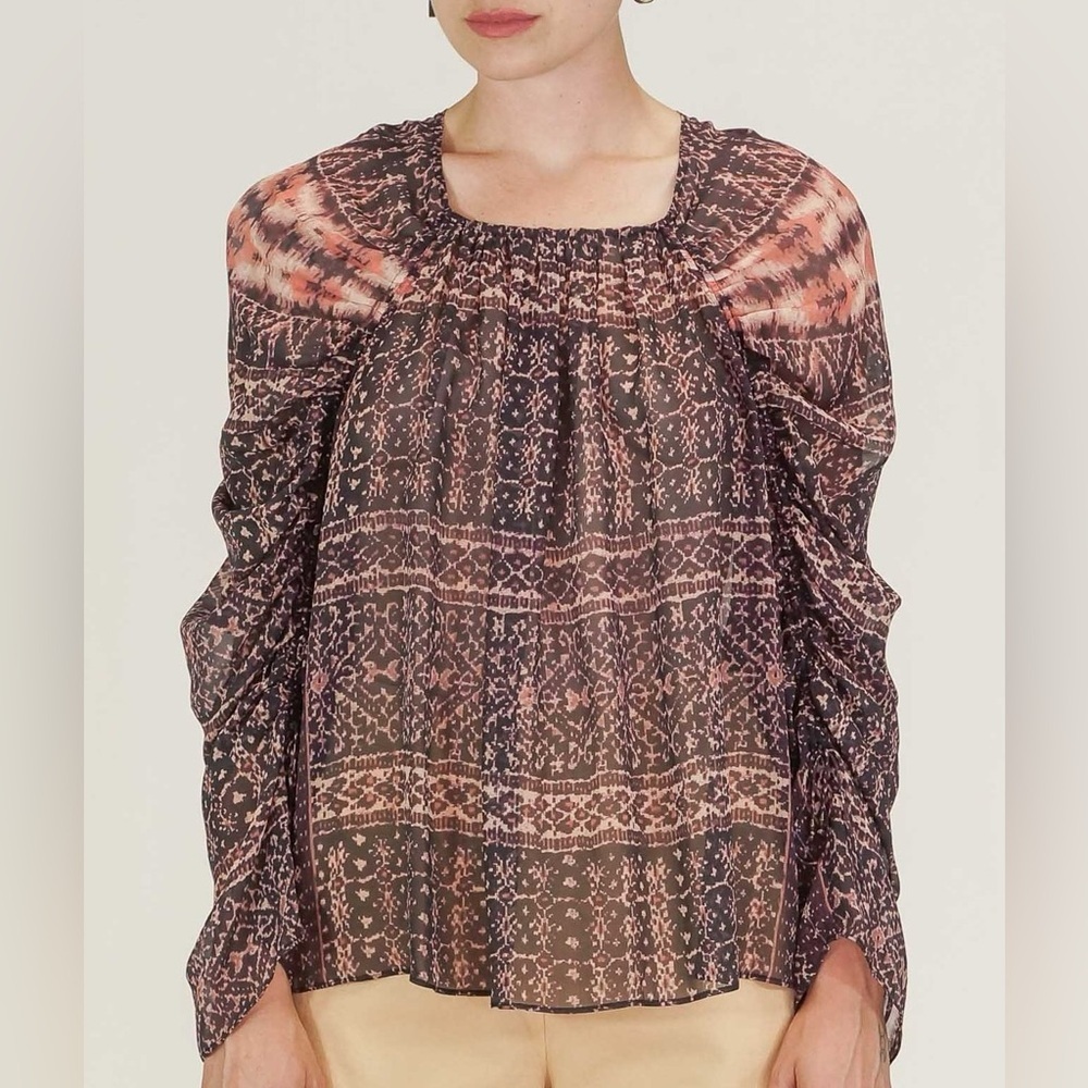 Ulla Johnson 6 Pía Silk Rouched Blouse in Earth